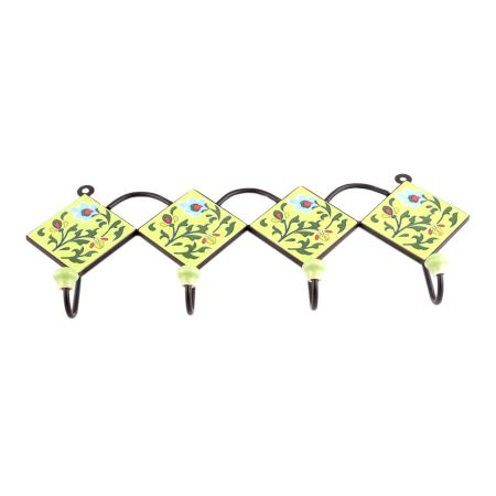 Yellow And Forest Green Ceramic Floral Tiles Hooks